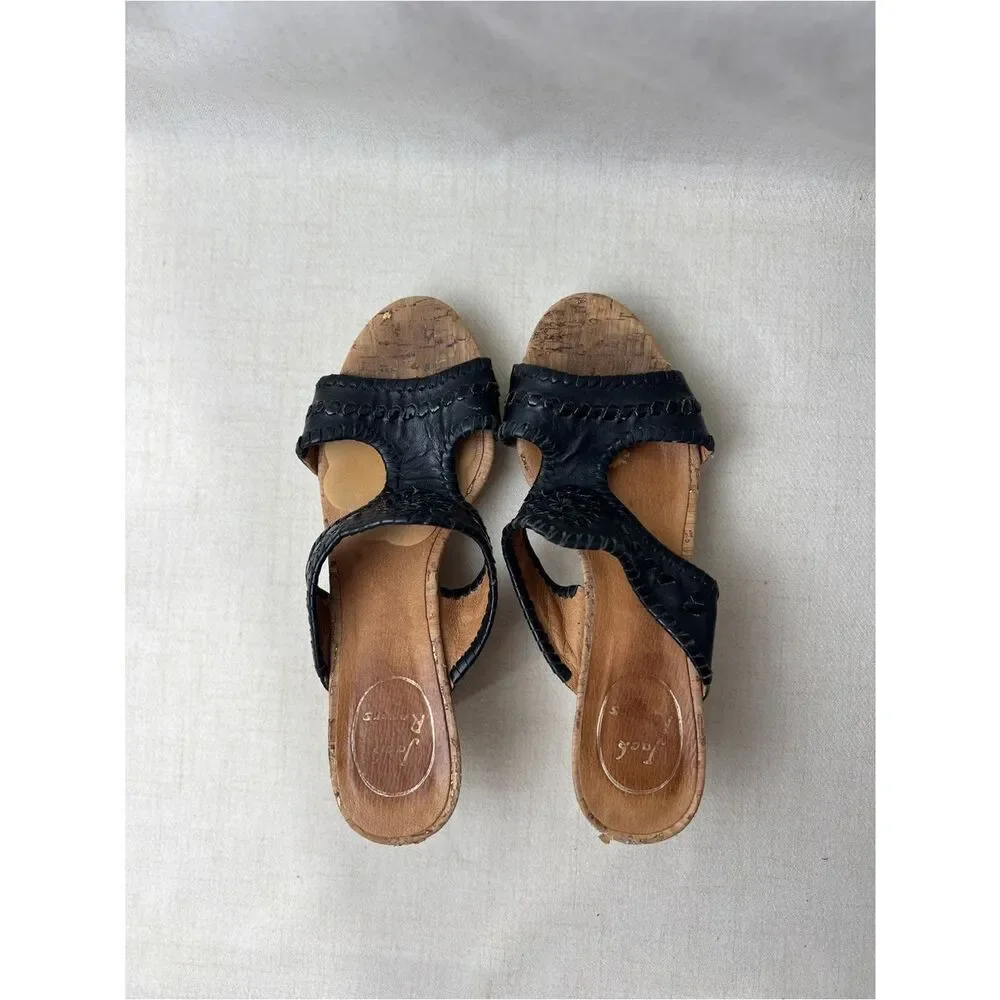 Jack Rogers Black Leather Cork Wedge Slide Sandals Women’s 6.5